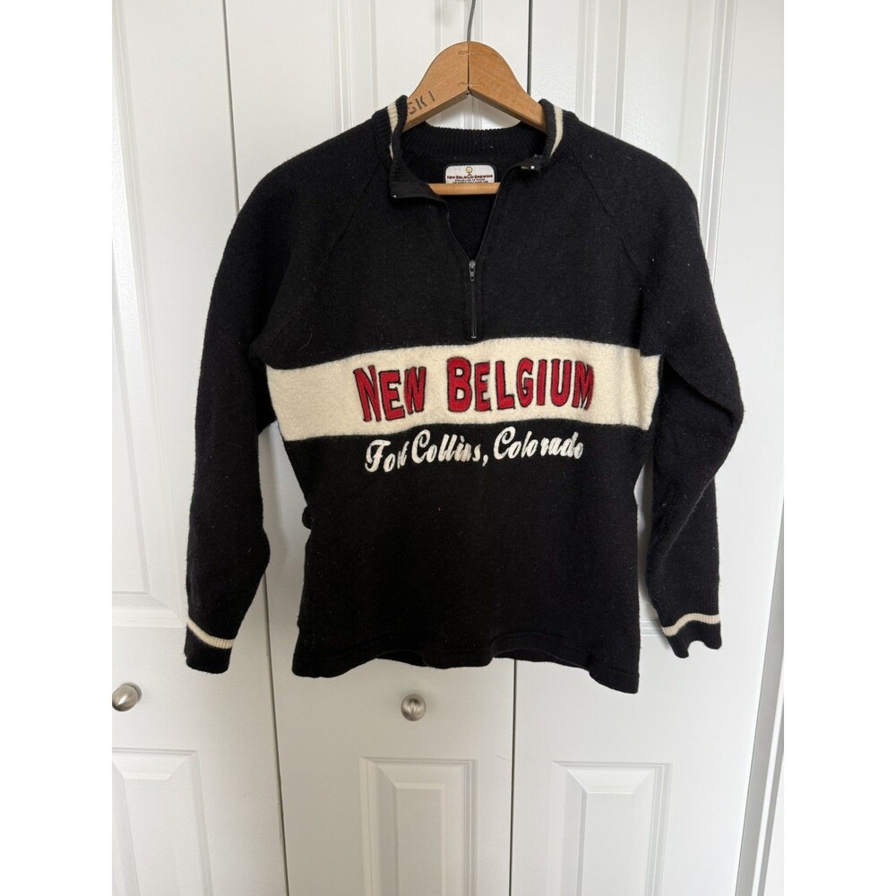 New Belgium Brewing Sweater Mens L  100% Merino Wool Casual Cycling Pockets 90'S